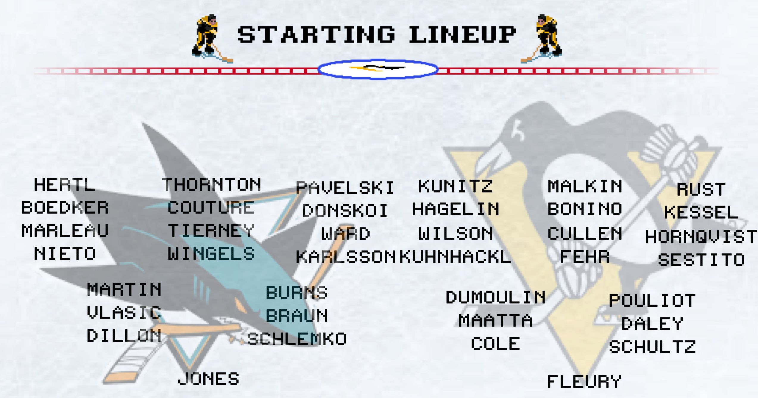Letang and Sheary are both out tonight, assuming Pouliot will start, but his partner is unknown