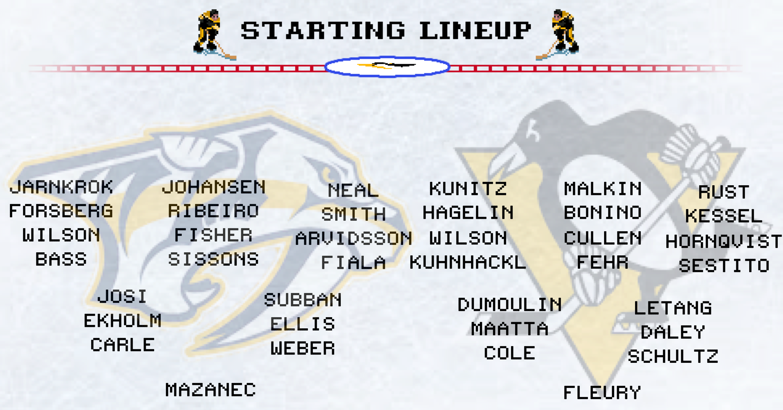 The Pens have more injuries than a hypochondriac so this is a tentative line-up to say the least. Follow the discussion below for updates throughout the day